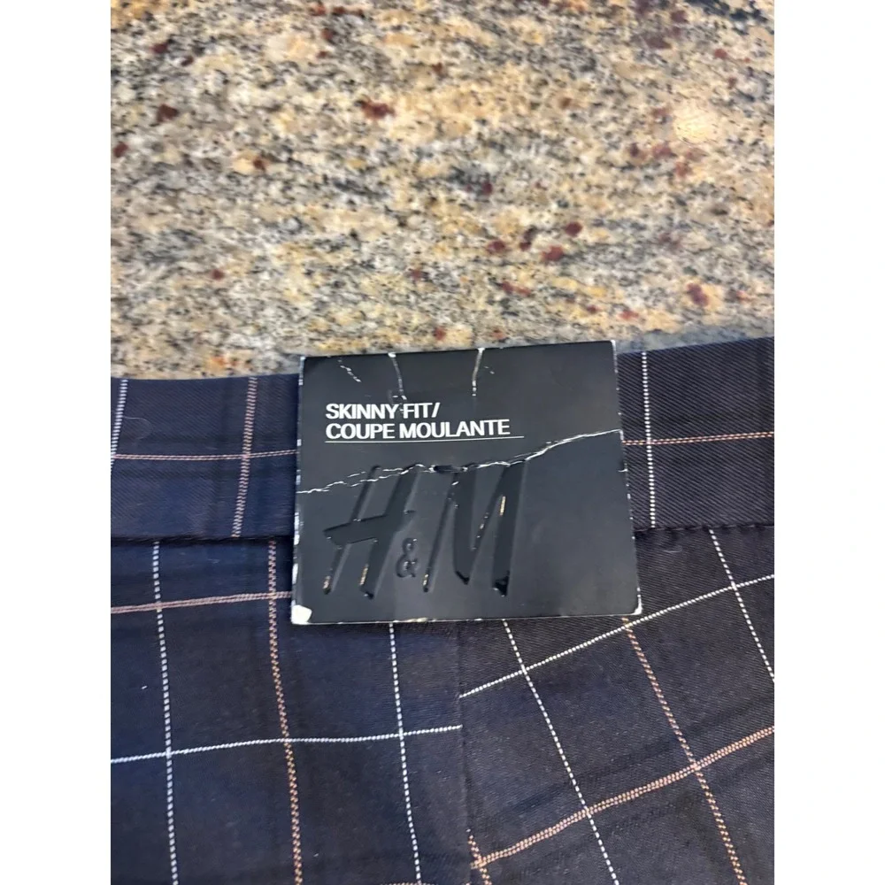 NWT H&M‎ Mens Skinny Fit Windowpane Plaid Dress Pants Navy Blue Size 33